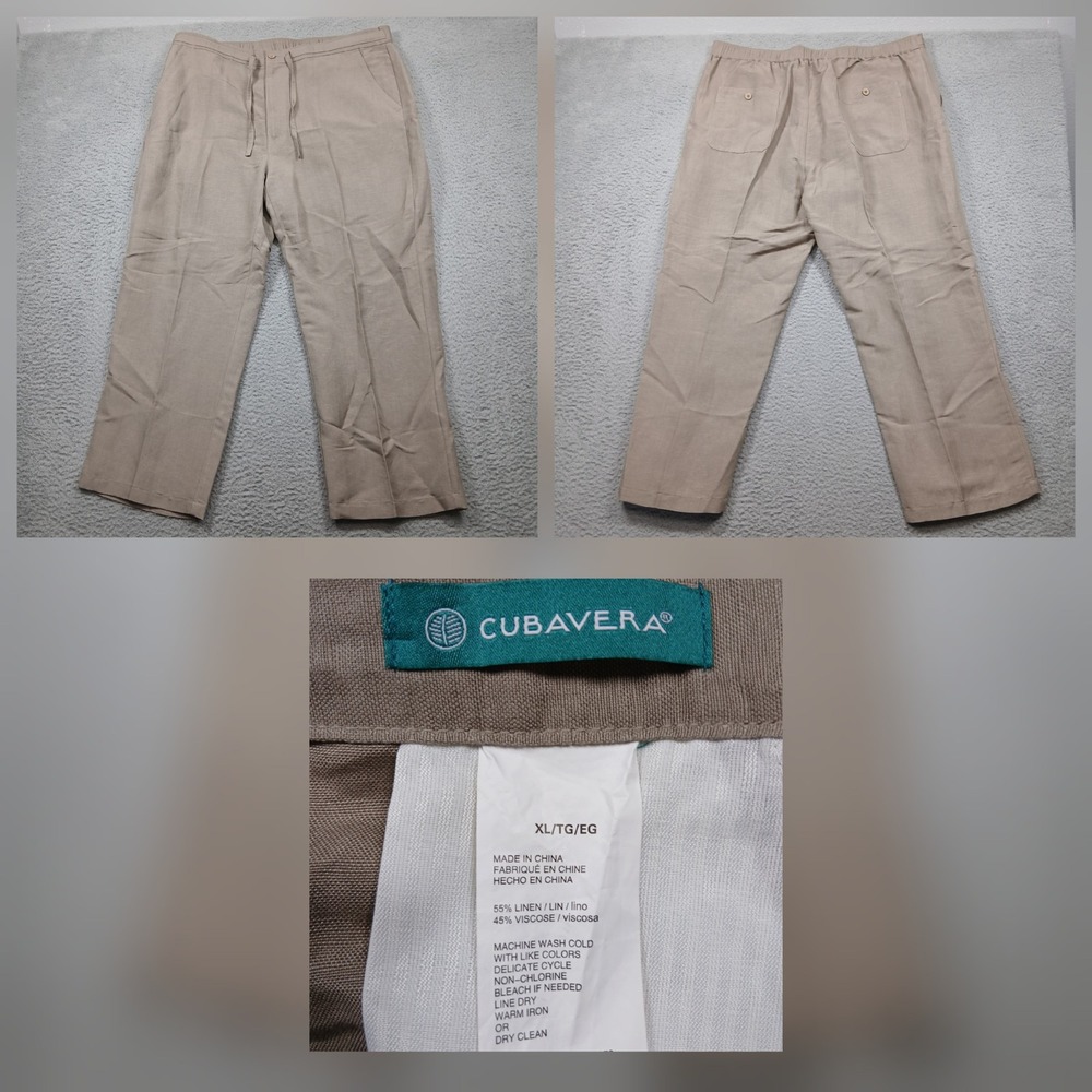 Cubavera Linen Pants Mens XL‎ Tan Drawstring Elastic Waist Casual